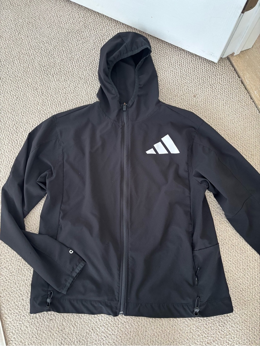 Adidas Black Hooded Zip-Up Jacket with White Logo